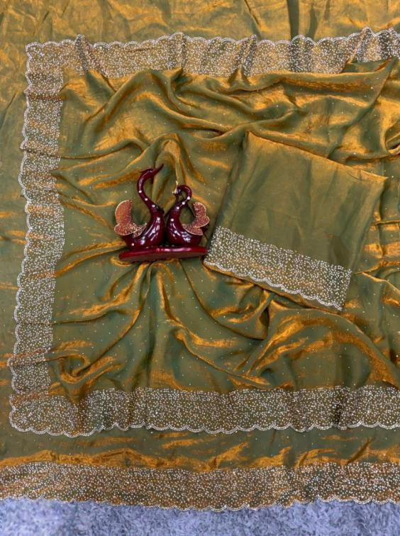 Space Silk Saree With Jarkhan Daimond Work