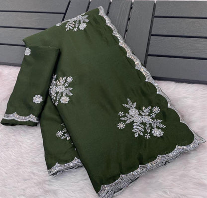 Pure Chinnon with white silver zari