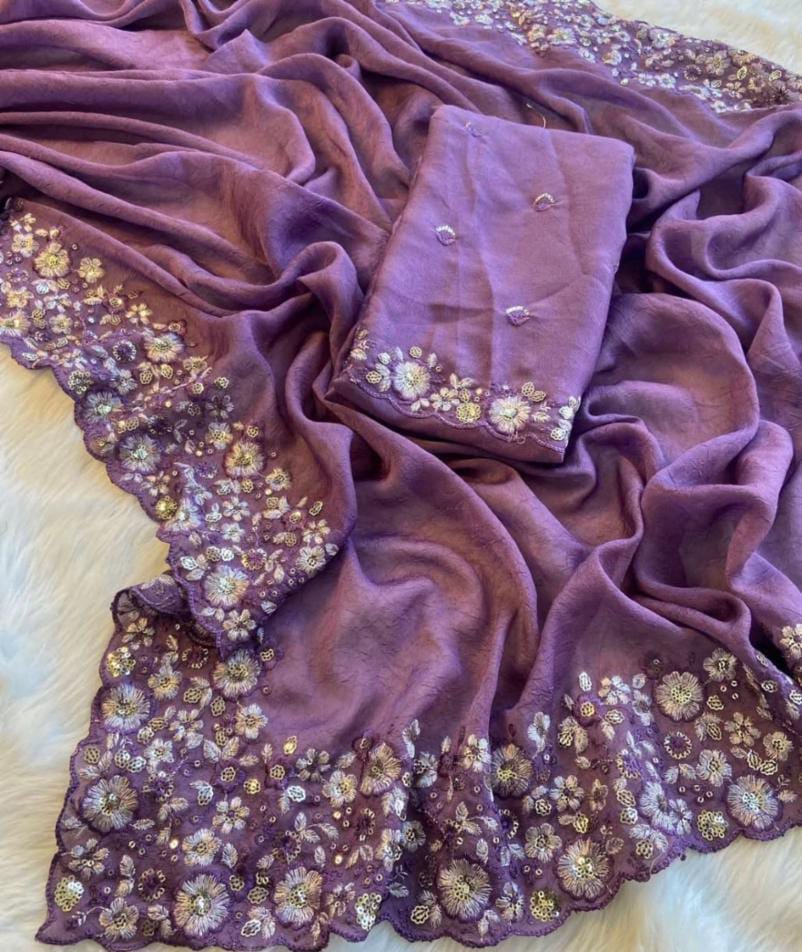 Crush Silk Saree With Fancy Sequince Embroderiy Work