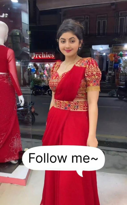 Ready to work Saree EMBROIDERY LACE BORDER WORK WITH POCKET