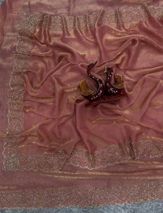 Space Silk Saree With Jarkhan Daimond Work