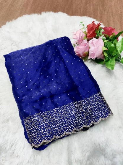 Premium Fandy Satin saree pure hand diamond work