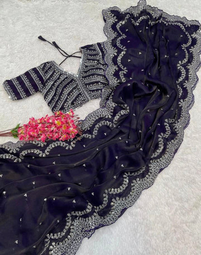 Party Wear Jimmy Choo Satin Sequence Zari Saree