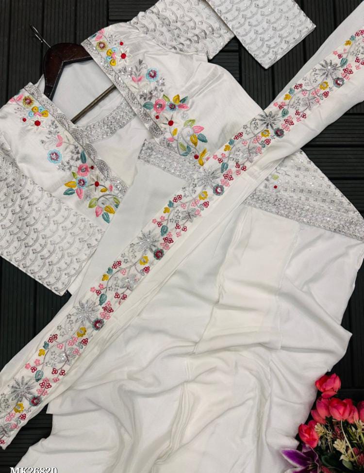 Saree Heavy Chinnon Silk Ready To Wear