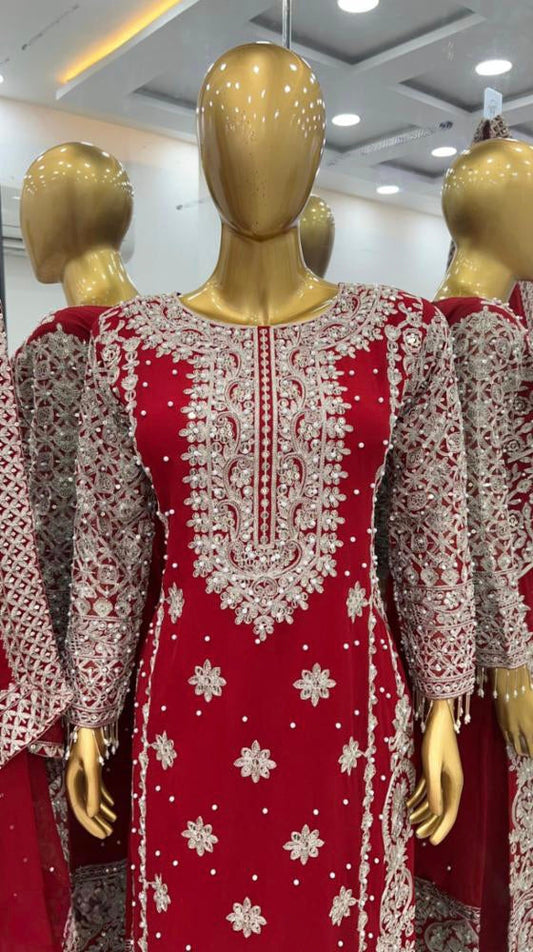 pure Georgette With Heavy Embroidery suit set.