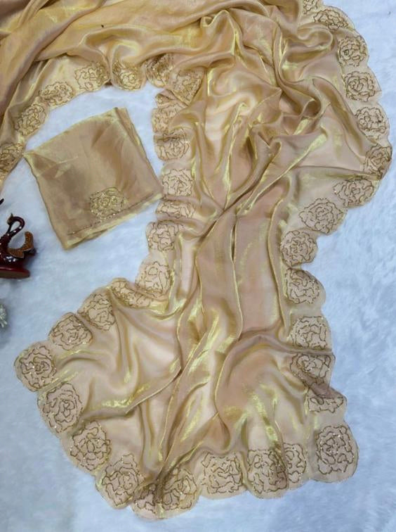 Pure Space Silk kat dena hand work saree