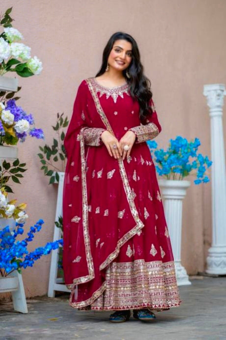 Cherry , gown bottom dupatta