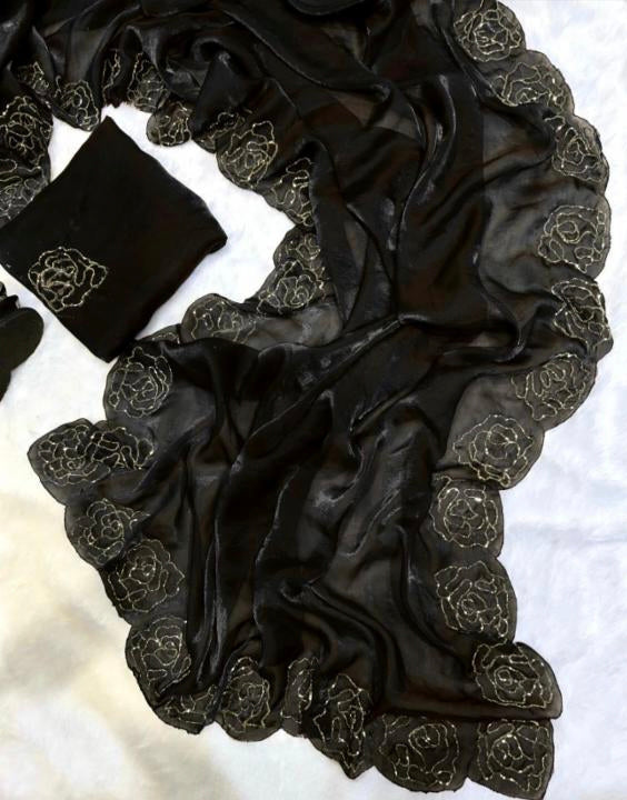 Pure Space Silk kat dena hand work saree