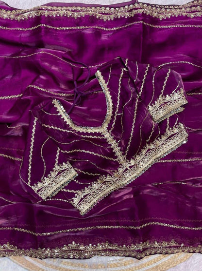 Pure zimmy choo fancy saree full stitch blouse