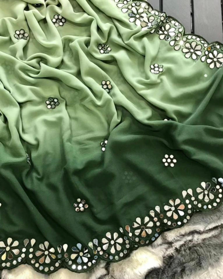 Pure Georgette Mirror Work Saree