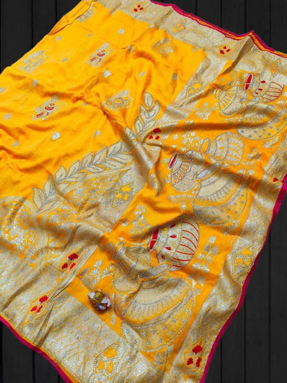 Meenakari Weaving Saree With Jarkhan Daimond Work