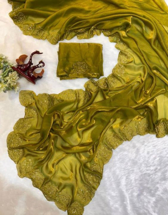 Pure Space Silk kat dena hand work saree