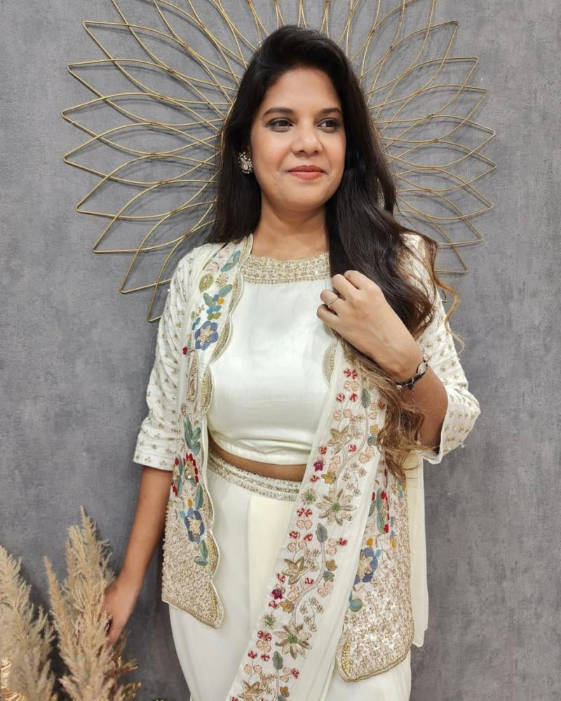 Chinon Silk Party Wear Koti With Sarara set