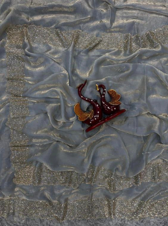 Space Silk Saree With Jarkhan Daimond Work