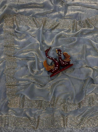 Space Silk Saree With Jarkhan Daimond Work