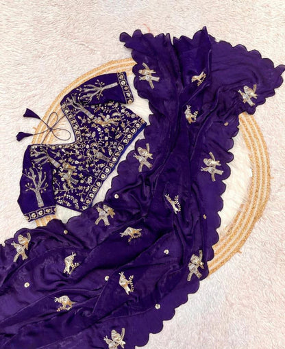 PURE SOFT FANDY SATTIN SILK  HAND WORK SAREE