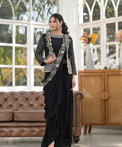 Saree Heavy Chinnon Silk Ready To Wear