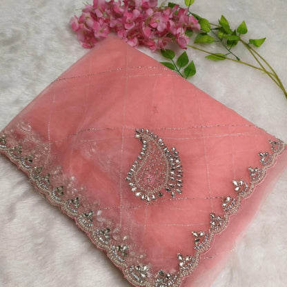 Butterfly Net Saree With Hand Diamond Work*
