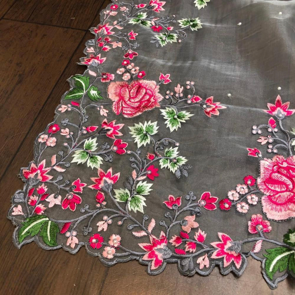 Organza silk work saree