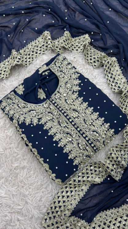 pure Georgette With Heavy Embroidery suit set