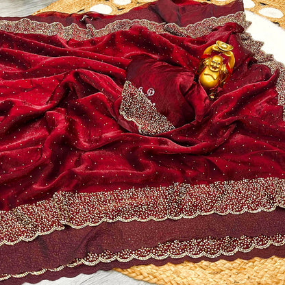 Premium Fandy Satin saree pure hand diamond work