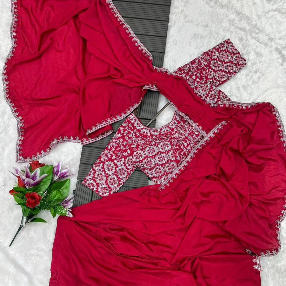 Pure chinon saree with stitch blouse