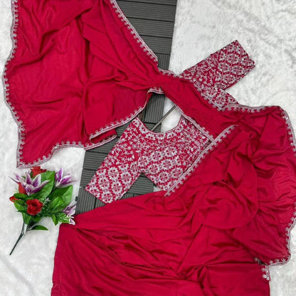 Pure chinon saree with stitch blouse