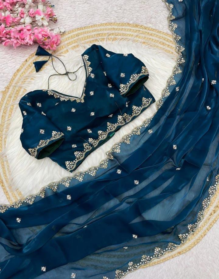 Sattan Saree With Beautiful C - pallu Brits Work