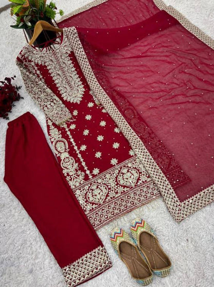 pure Georgette With Heavy Embroidery suit set.