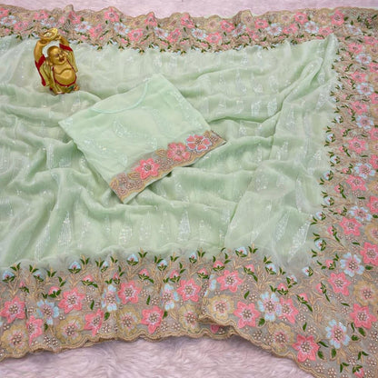 Pure Georgette diamond stone work saree