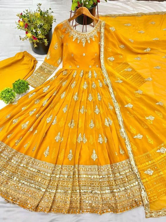 Yellow , gown bottom dupatta