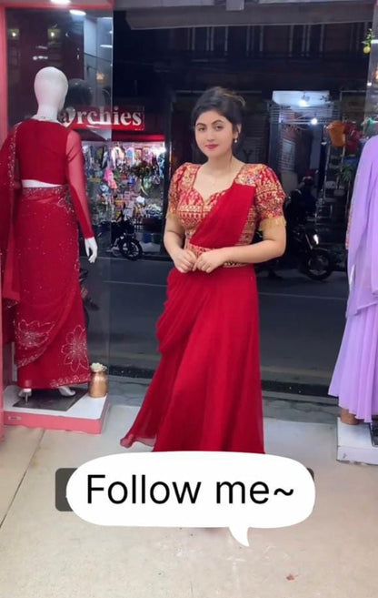 Ready to work Saree EMBROIDERY LACE BORDER WORK WITH POCKET