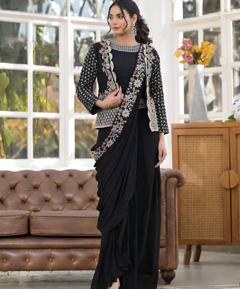 Saree Heavy Chinnon Silk Ready To Wear