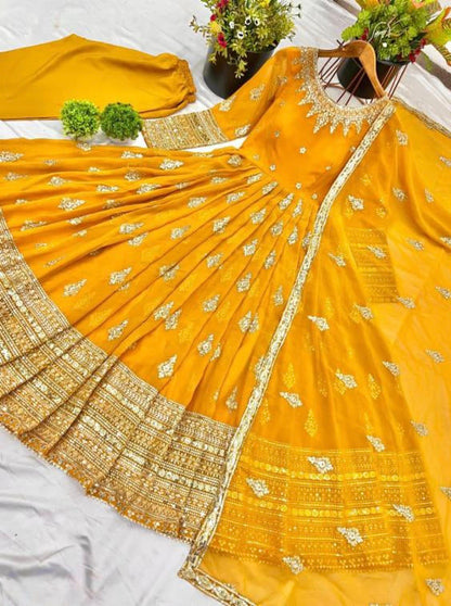 Yellow , gown bottom dupatta
