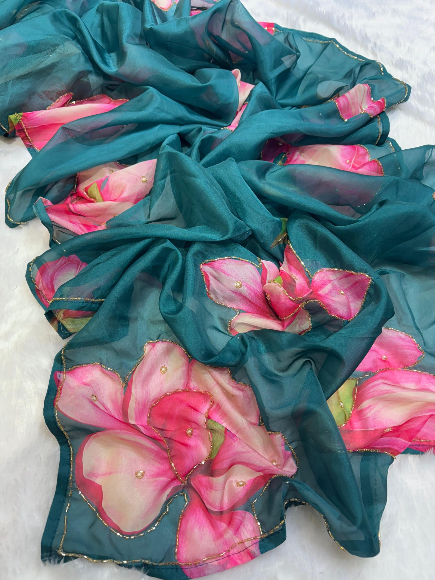 Trending floral handwork saree