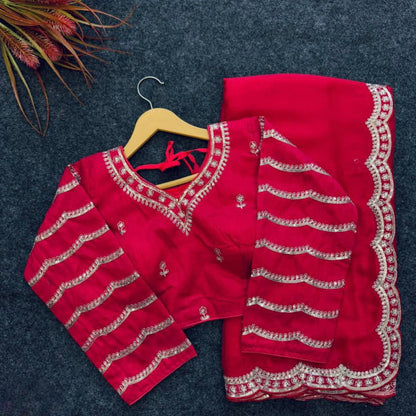 Mulmul Organza fancy hand work Saree