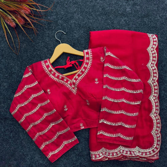 Mulmul Organza fancy hand work Saree