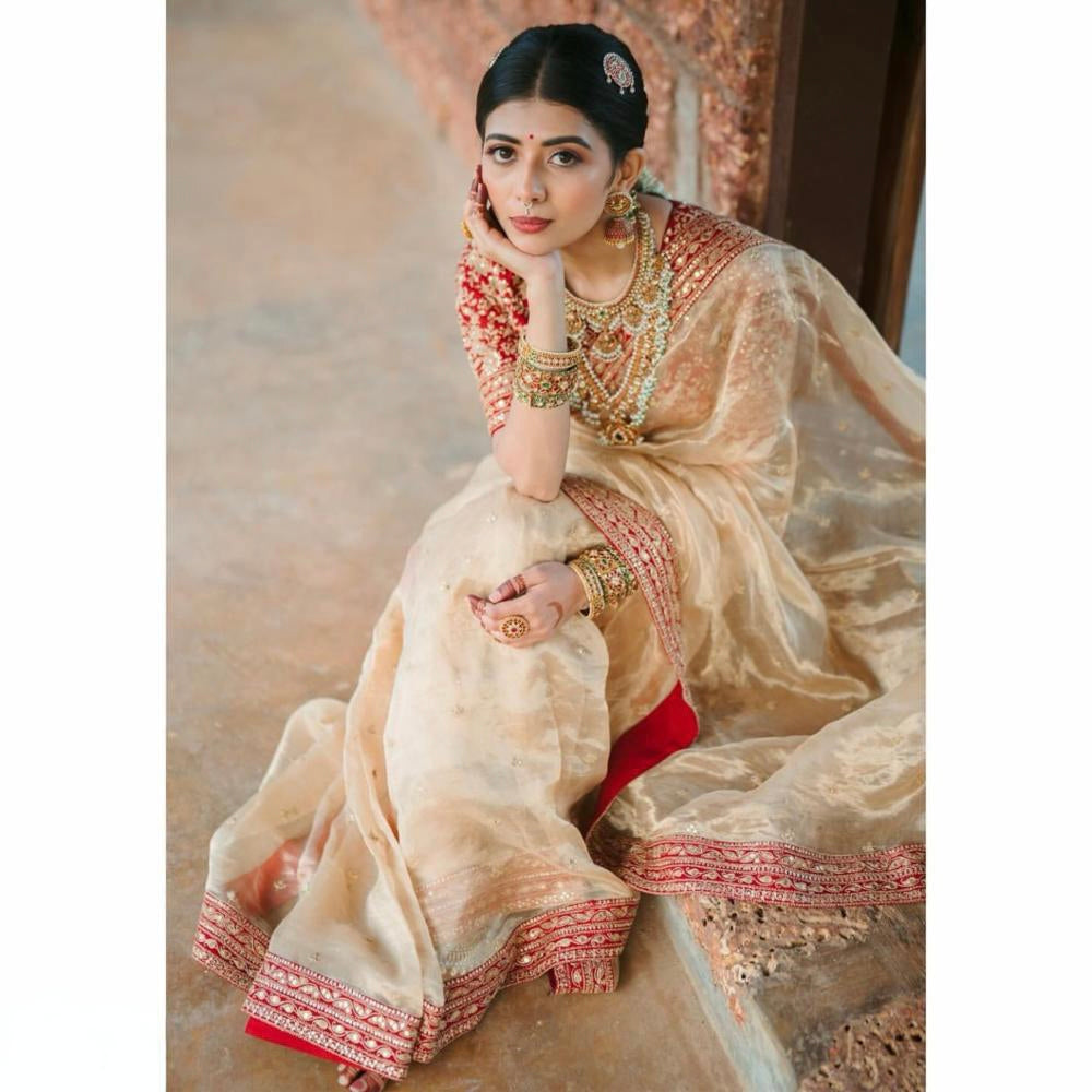 Pure organza gold saree