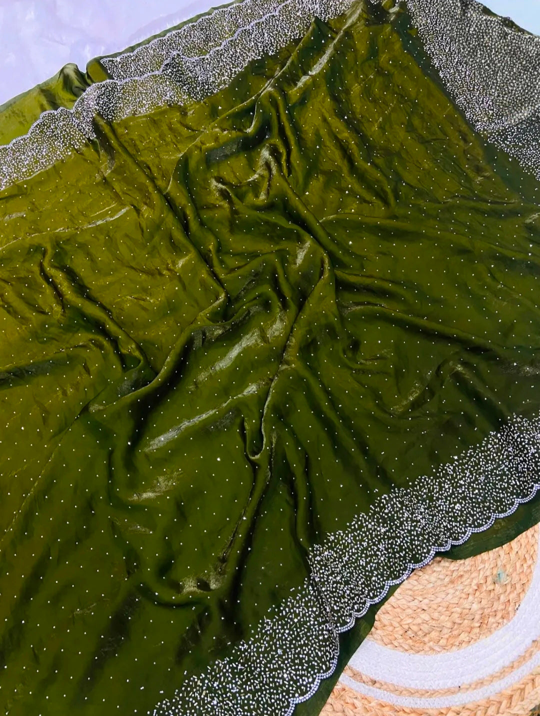 Premium Fandy Satin saree pure hand diamond work