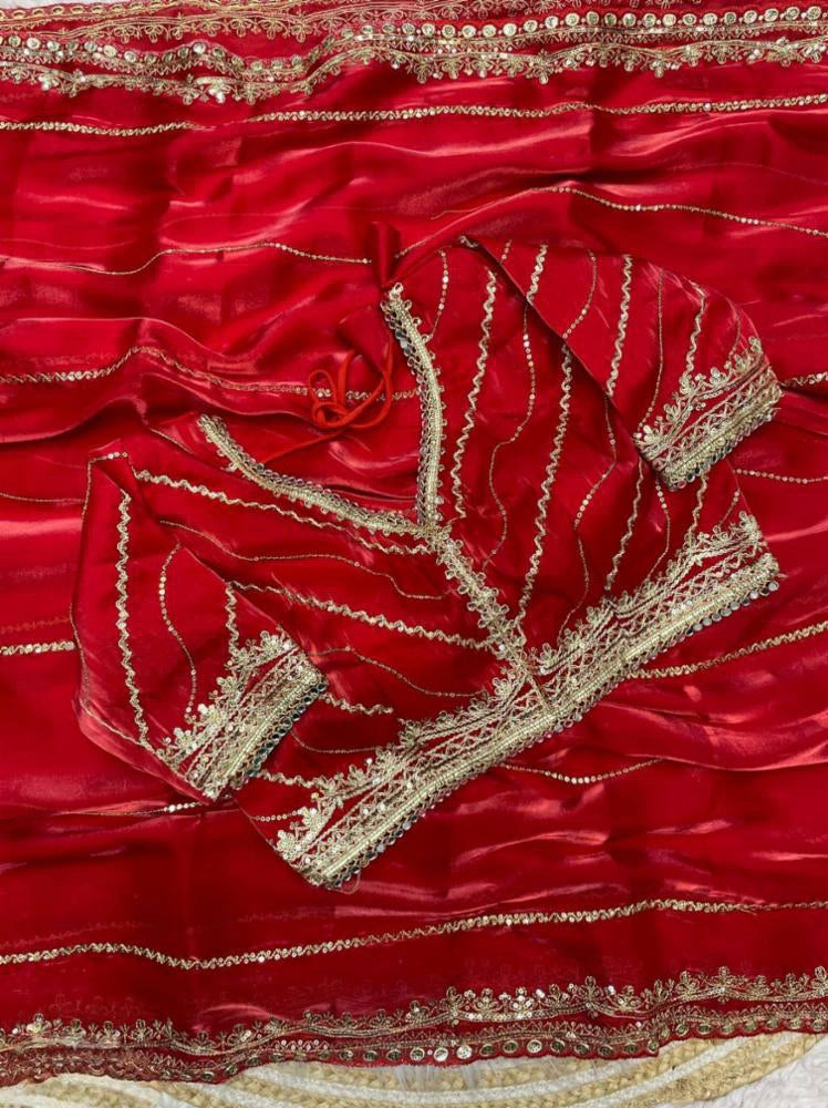 Pure zimmy choo fancy saree full stitch blouse