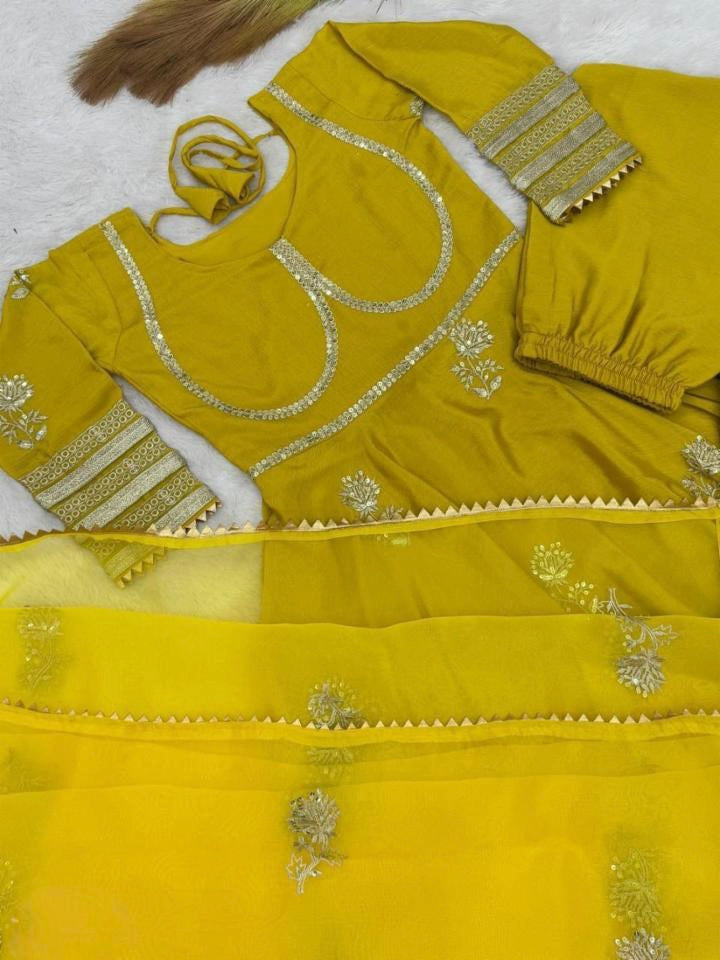 Yellow, pure chinon silk fancy gown