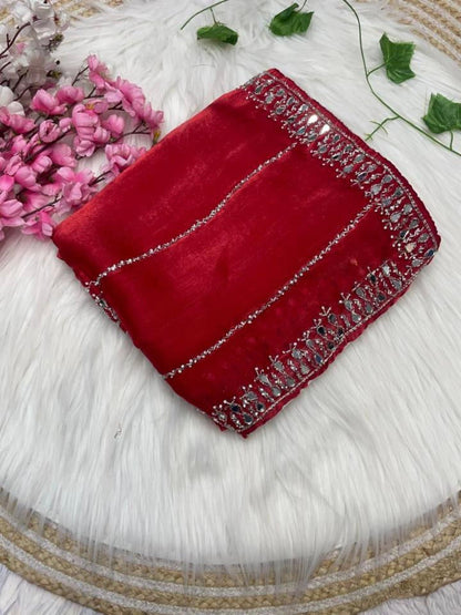 Women,s New Mirror Handwork Jimmy Choo Saree