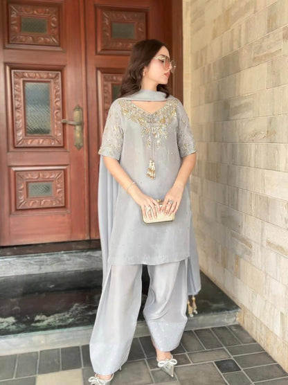 Pur Natural Crepe With Beads Hand Work suit