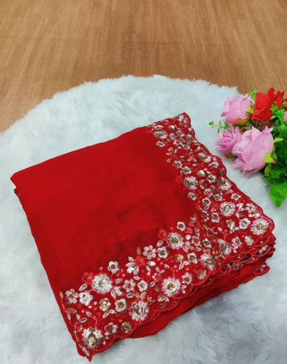 Crush Silk Saree With Fancy Sequince Embroderiy Work