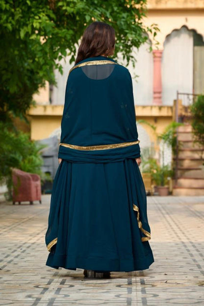 embroidered work long gown with dupatta.