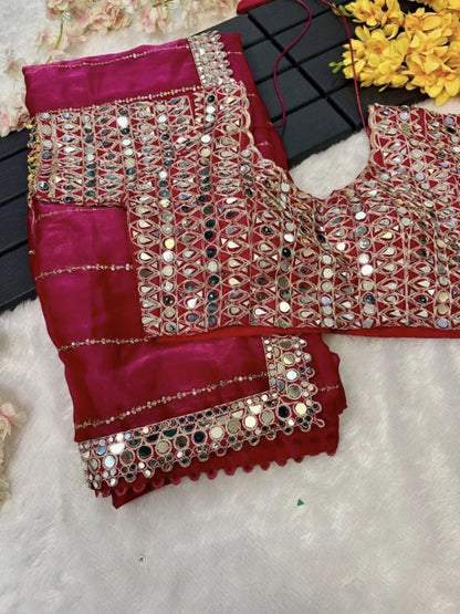 New mirror work saree organza jimmy choo with (blouse stitch)