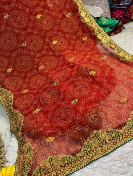 Pure Georgette Bandhani Print Saree