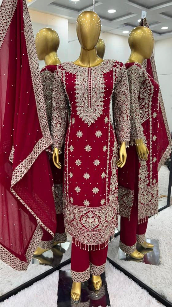 pure Georgette With Heavy Embroidery suit set.