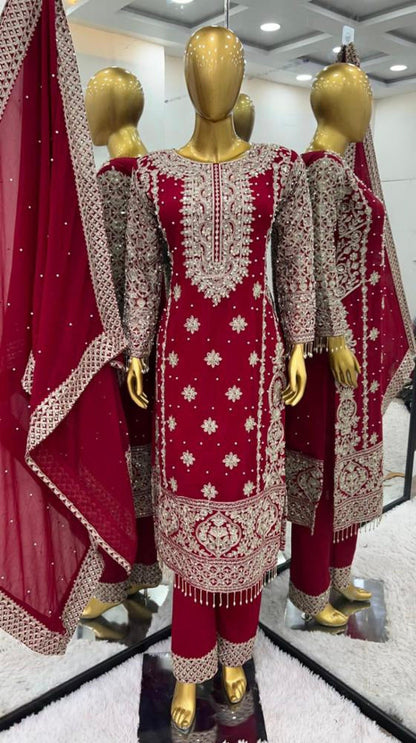 pure Georgette With Heavy Embroidery suit set.