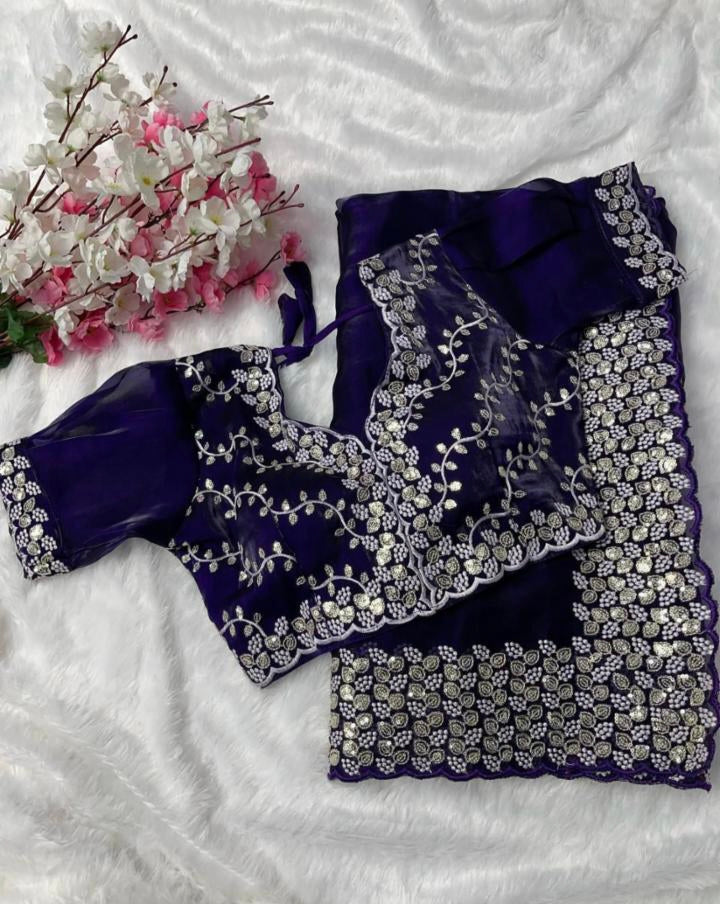 Pure Zimmy Choo Satin Saree with blouse stitch